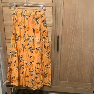 Loft Petite Floral Linen Orange Maxi Skirt